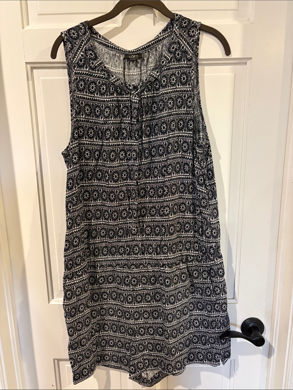 LOFT Romper with elastic waist and pockets in black and white print
